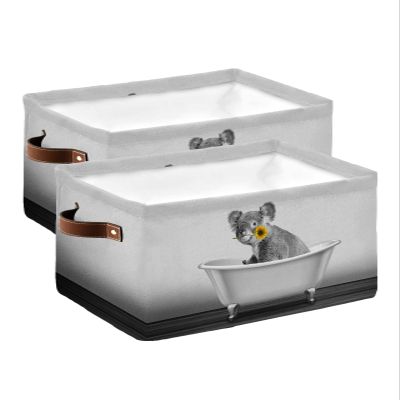 2 Pack Large Storage Baskets Bins Bathtub Koala with Sunflower Collapsible Storage Box Laundry Organizer for Closet Shelf Nursery Kids Bedroom Funny Animals Black Grey