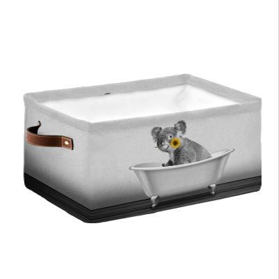 1 Pack Large Storage Baskets Bins Bathtub Koala with Sunflower Collapsible Storage Box Laundry Organizer for Closet Shelf Nursery Kids Bedroom Funny Animals Black Grey
