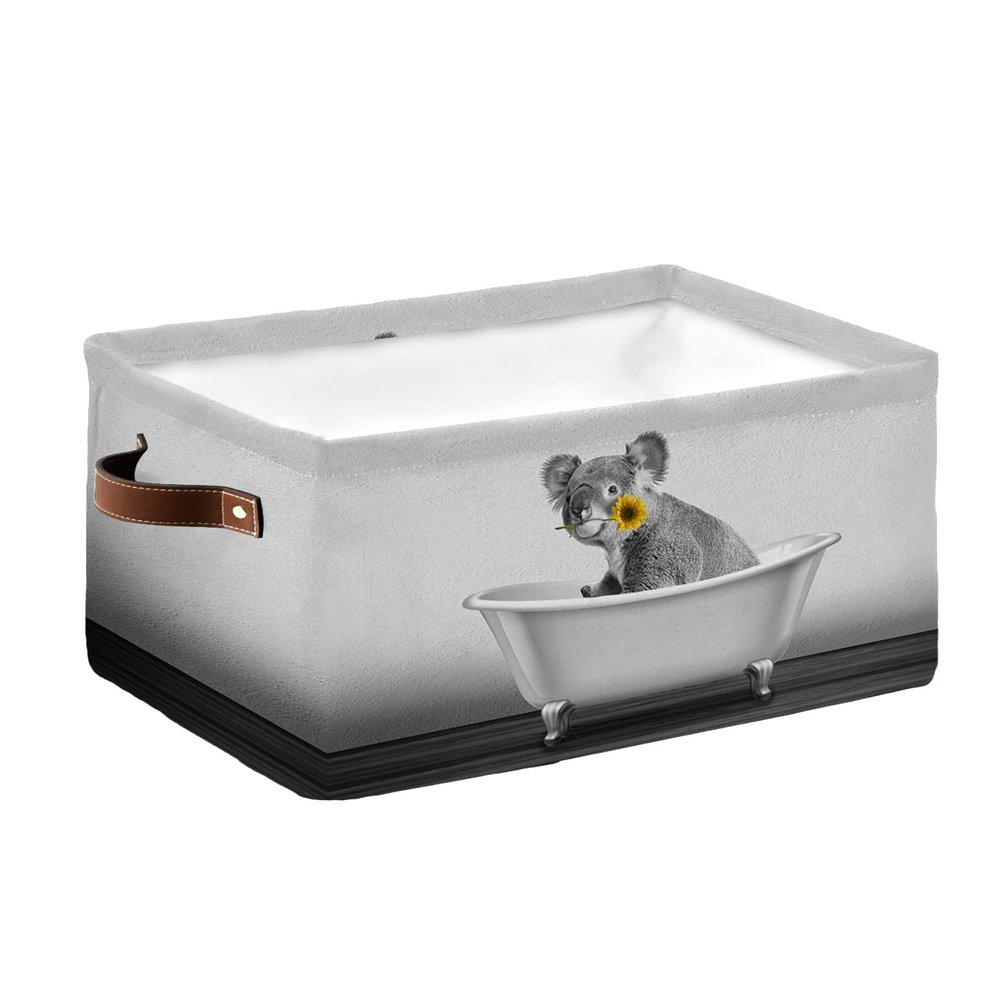 1 Pack Large Storage Baskets Bins Bathtub Koala with Sunflower Collapsible Storage Box Laundry Organizer for Closet Shelf Nursery Kids Bedroom Funny Animals Black Grey