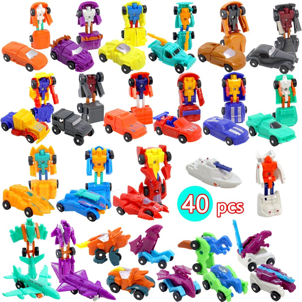 SCKTYZS Mini Transform Robot Car for Toddler, Converting Action Figures Include Pink Sports Car Red Police Car Blue Plane, Girl Kids Birthday Easter Gift Educational Rewards