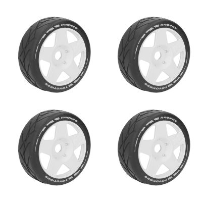 Drfeify RC Wheels Tire, 4 PCS 1:8 GT RC Wheels Strong Grip Road Racing Tires Wear On Road Wheels with 17mm Adapter (White)