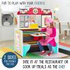 Lil Jumbl Wooden Double-Sided Restaurant & Kitchen Playset  Interactive Pretend Diner for Kids Ages 3-8 with Lights, Sounds & Realistic Accessories view 2