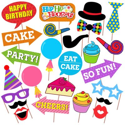 25 Pcs Multicolour Happy Birthday Props for Kids /Birthday Photoshoot Props/Birthday Party Props for Kids / Happy Birthday Party Supplies / Birthday Photo Booth (Multicolour) by Indian Collectible