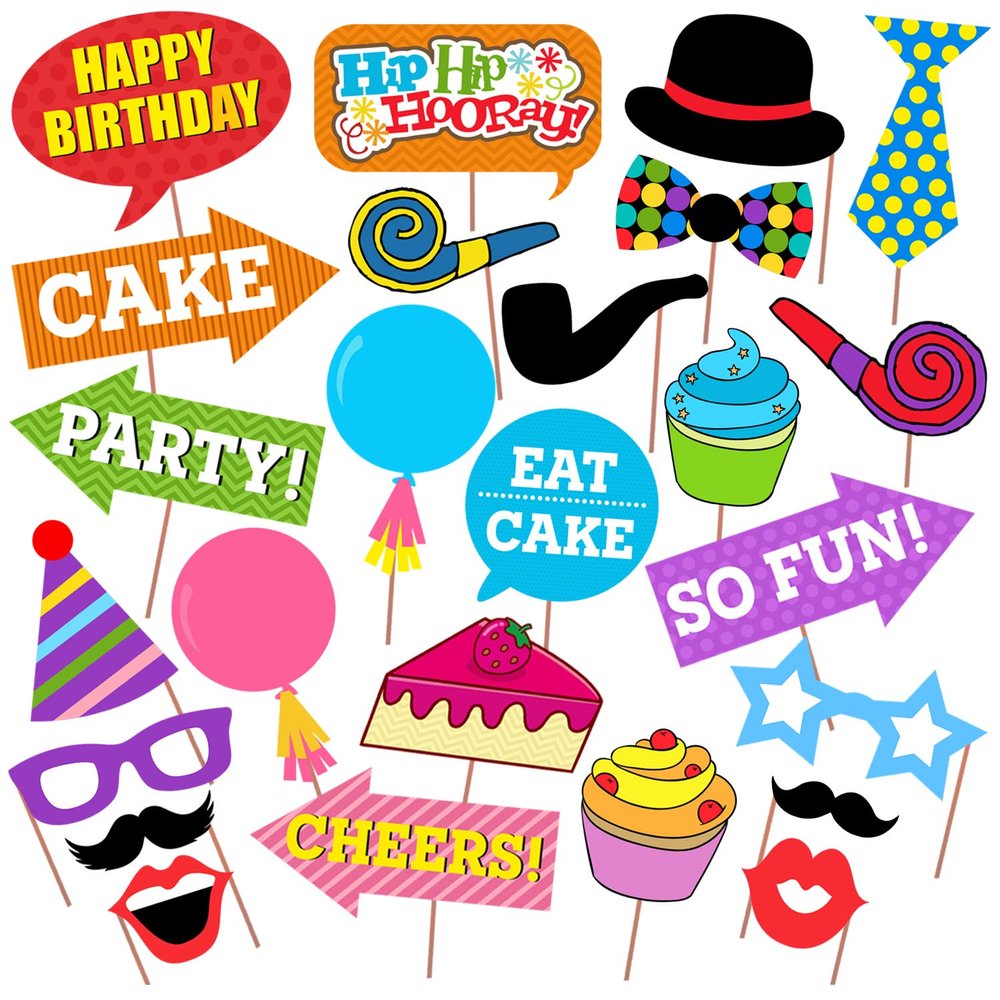 25 Pcs Multicolour Happy Birthday Props for Kids /Birthday Photoshoot Props/Birthday Party Props for Kids / Happy Birthday Party Supplies / Birthday Photo Booth (Multicolour) by Indian Collectible