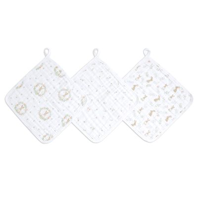 aden + anais Essentials Washcloth 3-Pack, Super Soft 100% Cotton Muslin, Gentle on Skin, 3 Absorbent 11x11 Layers, Softer with Every Use, Perfect for Babies, Infants, Toddlers, Blushing Bunnies