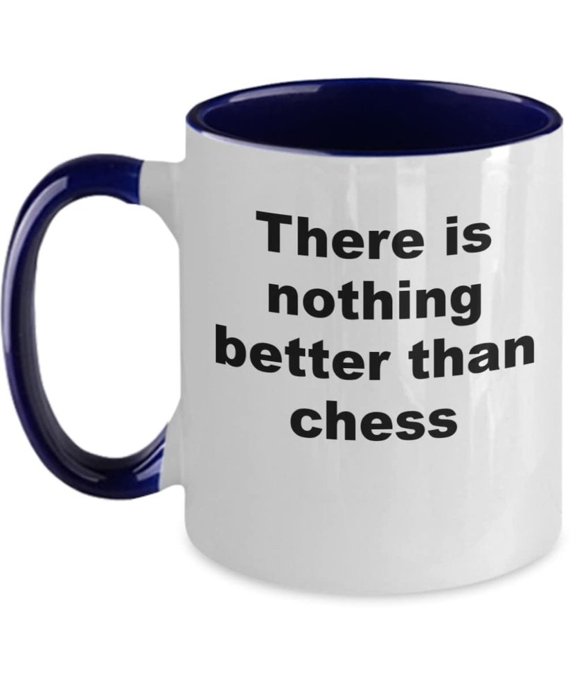 11 Oz White Ceramic Two Tone Chess Mug, Gifts For Chess Lovers and Players