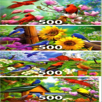 4 500 Piece Puzzles: Cardinal Family, Sunflower Garden, Spring Gathering, Dinner Time