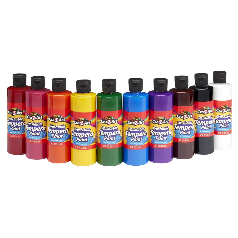 Cra-Z-Art Washable Tempera Paint Bulk Pack 10ct, Assorted Colors 8oz each bottle