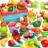 100 PCS Cutting Play Food Set For Kid Kitchen, Storage Basket with Vegetable & Fruit Toy For Toddler Boy Girl, Fake Food Accessories Toys for Birthday Christmas Gift, Pretend Cooking Playset for Child view 1