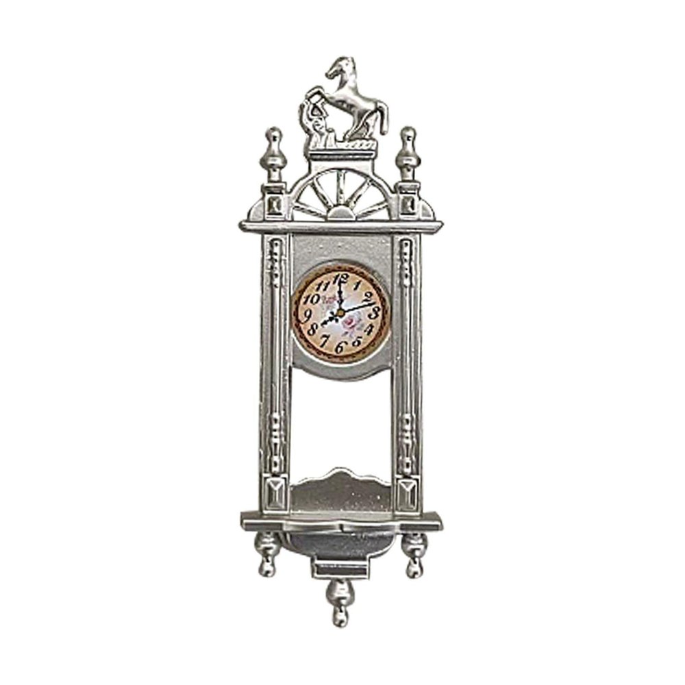 1:12 Dollhouse Wall Clock Dollhouse Decoration Accessories Miniature Scene Model Mini Pendulum for Living Room Study Bedroom Decoration, Argent