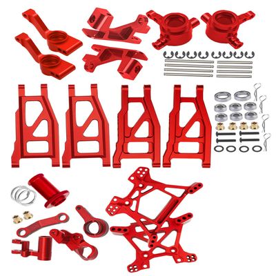 hopsupRC Upgrades Part for 1/10 Rustler BL-2S #67164-4,Aluminum Suspension Arm,Caster Block,Steering Blocks,Rear Stub Axle Carriers,Steering Bellcranks,Shock Tower Hop Ups,Red