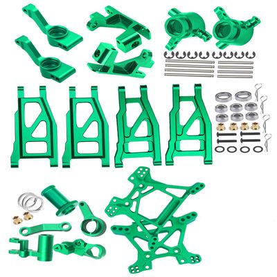 hopsupRC Upgrades Part for 1/10 Rustler BL-2S#67164-4,Aluminum Suspension Arm,Caster Block,Steering Blocks,Rear Stub Axle Carriers,Steering Bellcranks,Shock Tower Hop Ups,Green