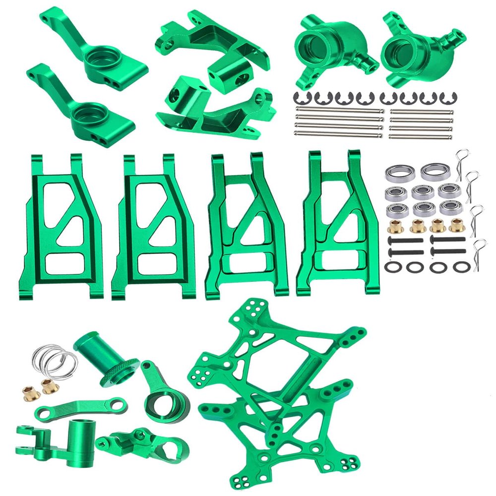 hopsupRC Upgrades Part for 1/10 Rustler BL-2S#67164-4,Aluminum Suspension Arm,Caster Block,Steering Blocks,Rear Stub Axle Carriers,Steering Bellcranks,Shock Tower Hop Ups,Green