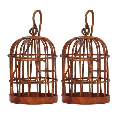 1:12 Dollhouse Miniature Furniture Metal Bird Cage, 2Pcs Dollhouse Iron Birdcage Rusty Simulation Metal Bird Cage for Dollhouse Accessories