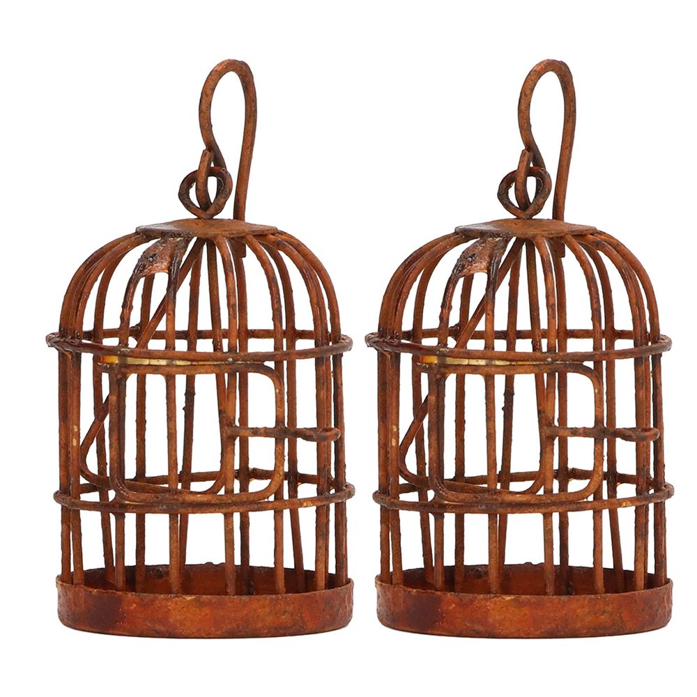 1:12 Dollhouse Miniature Furniture Metal Bird Cage, 2Pcs Dollhouse Iron Birdcage Rusty Simulation Metal Bird Cage for Dollhouse Accessories