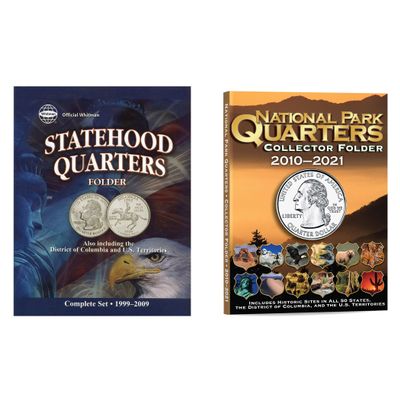 Whitman US Washington Statehood and National Parks Quarter Coin Color-Folder Two Volume Type Set Including DC & Territories 1999-2021#8097,8833