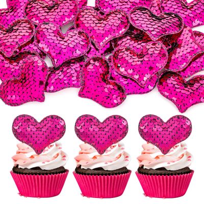 24Pcs Valentines Day Heart Cupcake Toppers Rose Red Valentines Day Cupcake Picks Decorations for Valentine's Day Theme Wedding Engagement Bridal Shower Birthday Party Cake Decorations Supplies