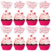 24Pcs Happy Valentine's Day Cupcake Toppers with Heart Glitter Sweet Love Theme Cupcake Picks Valentine's Day Cake Decorations for Valentine's Day Theme Birthday Party Supplies Pink view 1