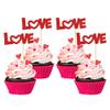 24Pcs Valentine's Day Love Cupcake Toppers Glitter Pink Bow Sweet Love Cupcake Picks Valentine's Day Theme Wedding Engagement Bridal Shower Birthday Party Cake Decorations Supplies Red view 1