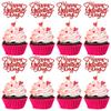 24Pcs Happy Galentine's Day Cupcake Toppers Red Glitter Sweet Love Valentine Cupcake Picks for Valentine's Day Theme Birthday Party Cake Decorations Supplies view 1