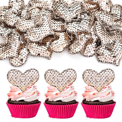 24Pcs Valentines Day Heart Cupcake Toppers Rose Gold Valentines Day Cupcake Picks Decorations for Valentine's Day Theme Wedding Engagement Bridal Shower Birthday Party Cake Decorations Supplies