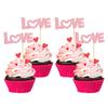 24Pcs Valentine's Day Love Cupcake Toppers Glitter Pink Bow Sweet Love Cupcake Picks Valentine's Day Theme Wedding Engagement Bridal Shower Birthday Party Cake Decorations Supplies Pink view 1