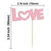 24Pcs Valentine's Day Love Cupcake Toppers Glitter Pink Bow Sweet Love Cupcake Picks Valentine's Day Theme Wedding Engagement Bridal Shower Birthday Party Cake Decorations Supplies Pink view 2