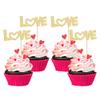 24Pcs Love Cupcake Toppers Glitter with Pink Bow Valentine's Day Cupcake Picks for Valentine's Day Theme Wedding Engagement Bridal Shower Birthday Party Supplies Gold view 1