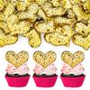 24Pcs Love Heart Cupcake Toppers Sequin Heart Gold Valentines Day Cupcake Picks Decorations for Valentine's Day Theme Wedding Engagement Bridal Shower Birthday Party Cake Decorations Supplies view 1