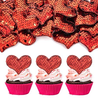 24Pcs Valentines Day Heart Cupcake Toppers Red Valentines Day Cupcake Picks Decorations for Valentine's Day Theme Wedding Engagement Bridal Shower Birthday Party Cake Decorations Supplies