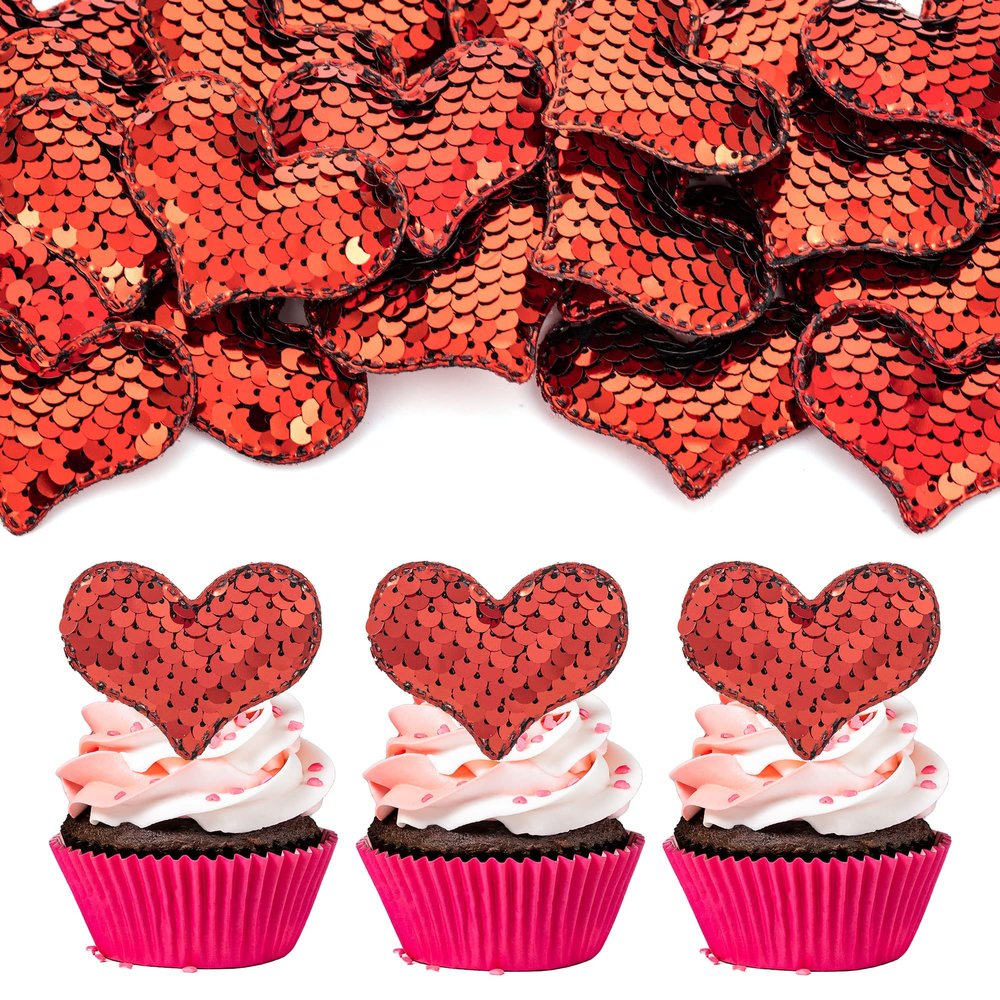 24Pcs Valentines Day Heart Cupcake Toppers Red Valentines Day Cupcake Picks Decorations for Valentine's Day Theme Wedding Engagement Bridal Shower Birthday Party Cake Decorations Supplies