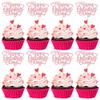 24Pcs Happy Galentines Day Cupcake Toppers Pink Glitter Sweet Love Valentine Cupcake Picks for Valentine's Day Theme Birthday Party Cake Decorations Supplies view 1