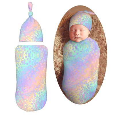 Muishi Holographic Leopard Newborn Swaddle Blankets Hat Sets Soft Baby Receiving Blanket Swaddle Sack for Baby Shower Infant Boy Girl Gift