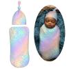 Muishi Holographic Leopard Newborn Swaddle Blankets Hat Sets Soft Baby Receiving Blanket Swaddle Sack for Baby Shower Infant Boy Girl Gift view 2