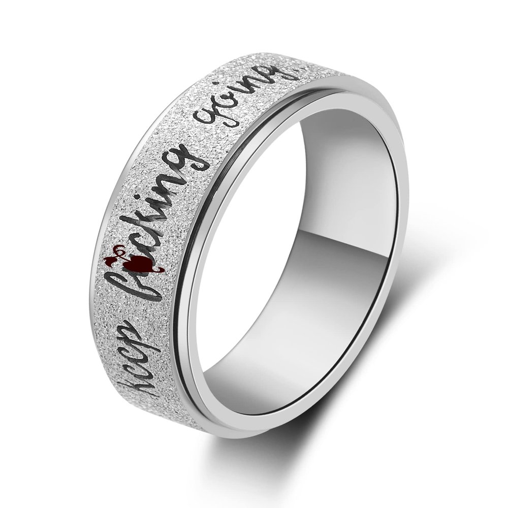 LuckyAmor Fidget Ring Men Anti Anxiety RingPersonalized Inspirational Mantra Stainless Steel Silver Black Rainbow Spinning Ring for Men Women Friend Encouragement Gift width:8MM size 7 8 9 10 11 12