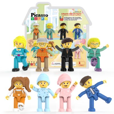 PicassoTiles 8 Piece Magnetic Action Figures Family Character Set Compatible with Magnet Tile Building Blocks STEM Educational Toy for Kids Pretend Play Construction Expansion Pack Creative Play PTA11