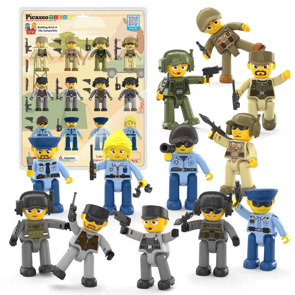 Picasso Toys Magnetic Action Figures Character Law Enforcement for Construction Building Block Tiles Toy Set Magnet Expansion Variety Pack Educational STEM Learning Kit Pretend Playset PTA12