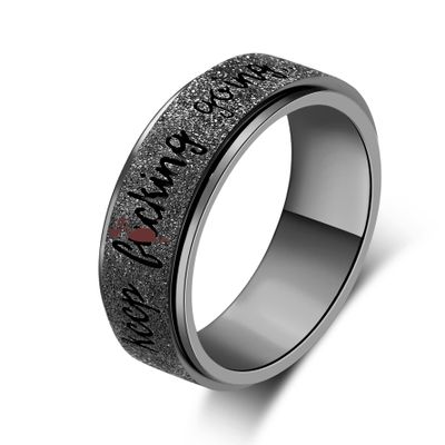 Fidget Ring Men Anti Anxiety RingPersonalized Inspirational Mantra Stainless Steel Silver Black Rainbow Spinning Ring for Men Women Friend Encouragement Gift width:8MM size 7 8 9 10 11 12 (11, Black)