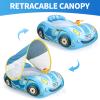 Toddler Pool Float with UPF50+ Adjustable Canopy Car Shaped Baby Swimming Float Infant Baby Floatie Boat for Kids 3+ YearsBlue Car view 2
