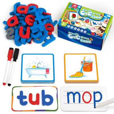 Coogam CVC Sight Words Magnetic Letters Flashcards, Short Vowel Spelling Game, Preschool Kids Learning Supplies, Montessori Educational Writing Reading Toy Gift for 3 4 5 Years Old