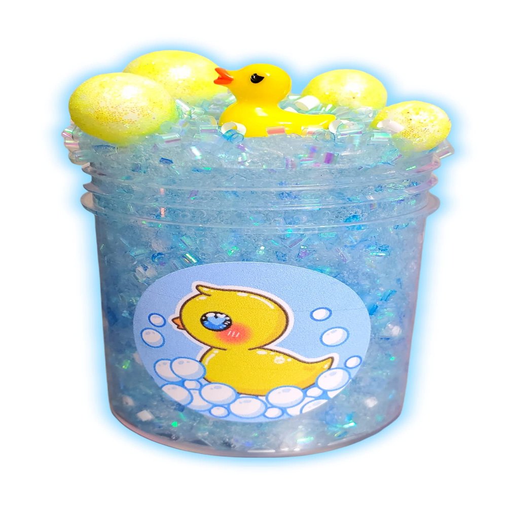 Bubble Bath Bingsu Slime for Kids Ages 8+  Crunchy Clear Scented Slime with Duck Charm & Glitter  Handmade 4oz Stress Relief Sensory Toy  Hoshimi Slimes