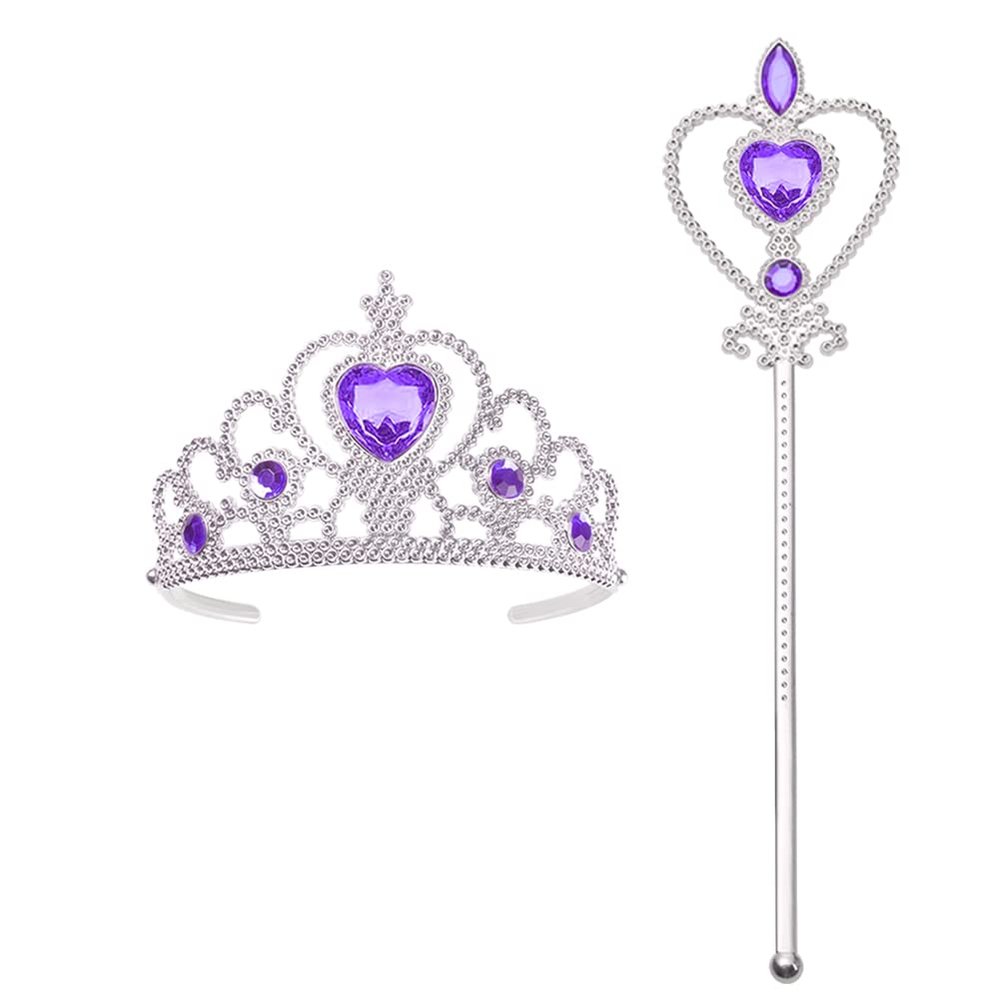Vicloon Princess Dress Up Accessories, 2PCS Princess Crown and Wands for Little Girls, Jewelry Toy Gifts for Toddler Girls Christmas Party Cosplay Set for 3+ Years Old
