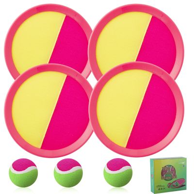 Bufeeaye Kids Outdoor Games - Beach Games, Outside Toys Ages 4-8, Toss and Catch Ball Set, with 4 Paddles 3 Balls, and 1 Storage Bag, Beach Toys for Kids Easter Gifts - 4 Pink