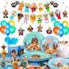 159 Pcs Puppy Birthday Party Decorations, 16 Guests Dog Birthday Tableware Set Dog Party Plates Cups Napkins Tablecloth Banner Balloon Cake Topper etc Puppy Themed Party Supplies view 1