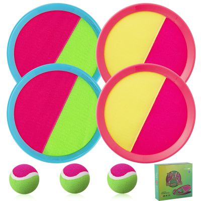 Bufeeaye Beach Games, Outdoor Toys for Kids Ages 4-8, Toss and Catch Ball Set, with 4 Paddles 3 Balls, and 1 Storage Bag, Beach Toys Easter Gifts for Kids