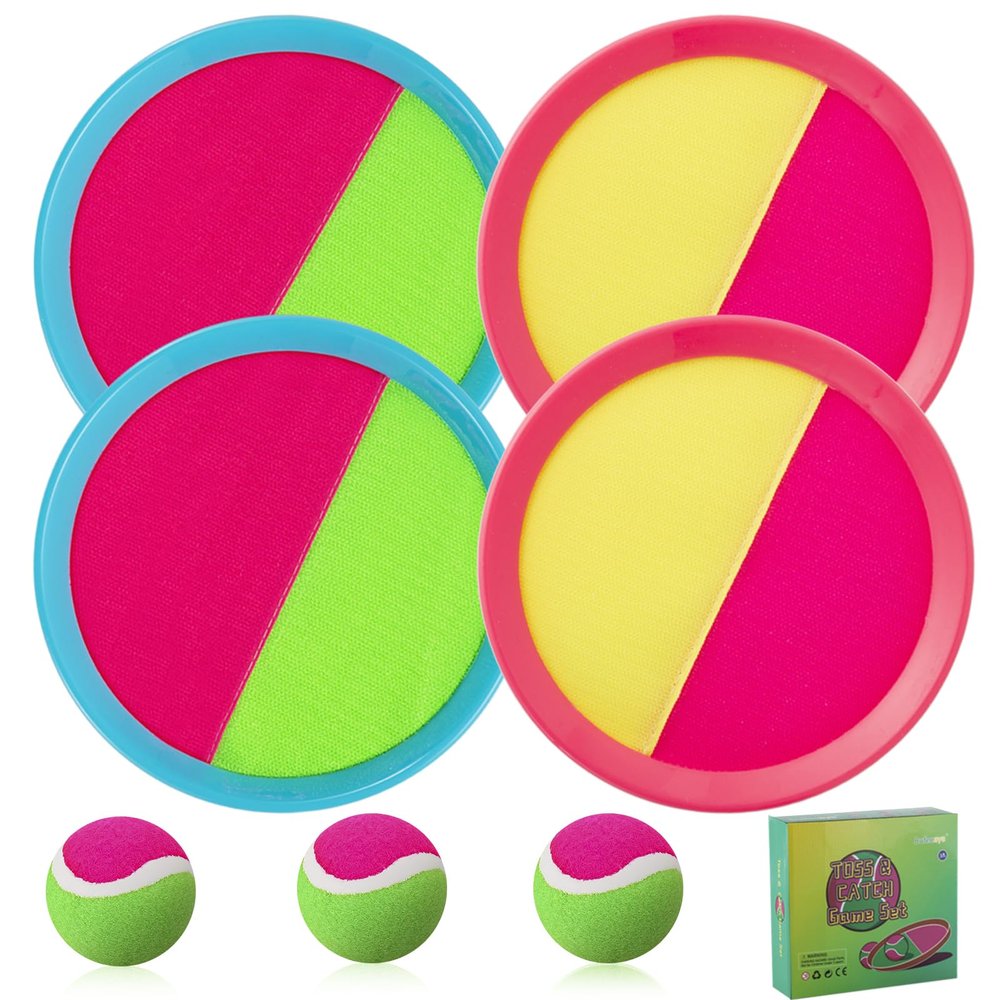Bufeeaye Beach Games, Outdoor Toys for Kids Ages 4-8, Toss and Catch Ball Set, with 4 Paddles 3 Balls, and 1 Storage Bag, Beach Toys Easter Gifts for Kids