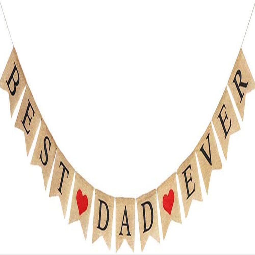 BEST DAD EVER Banner FATHER'S DAY Banner Burlap Bunting Banner Red Heart Burlap Banner for Father' s Day Party Supplies