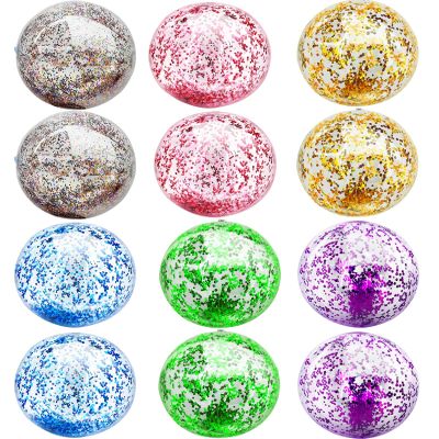 12 Pack Inflatable Beach Balls Bulk 16" Glitters Pool Toys Balls for Pool, Beach, Summer Pool Party - Swimming Pool Game Water Beach Toys Party Favor Summer Decoration Essential Blow Up Beach Ball