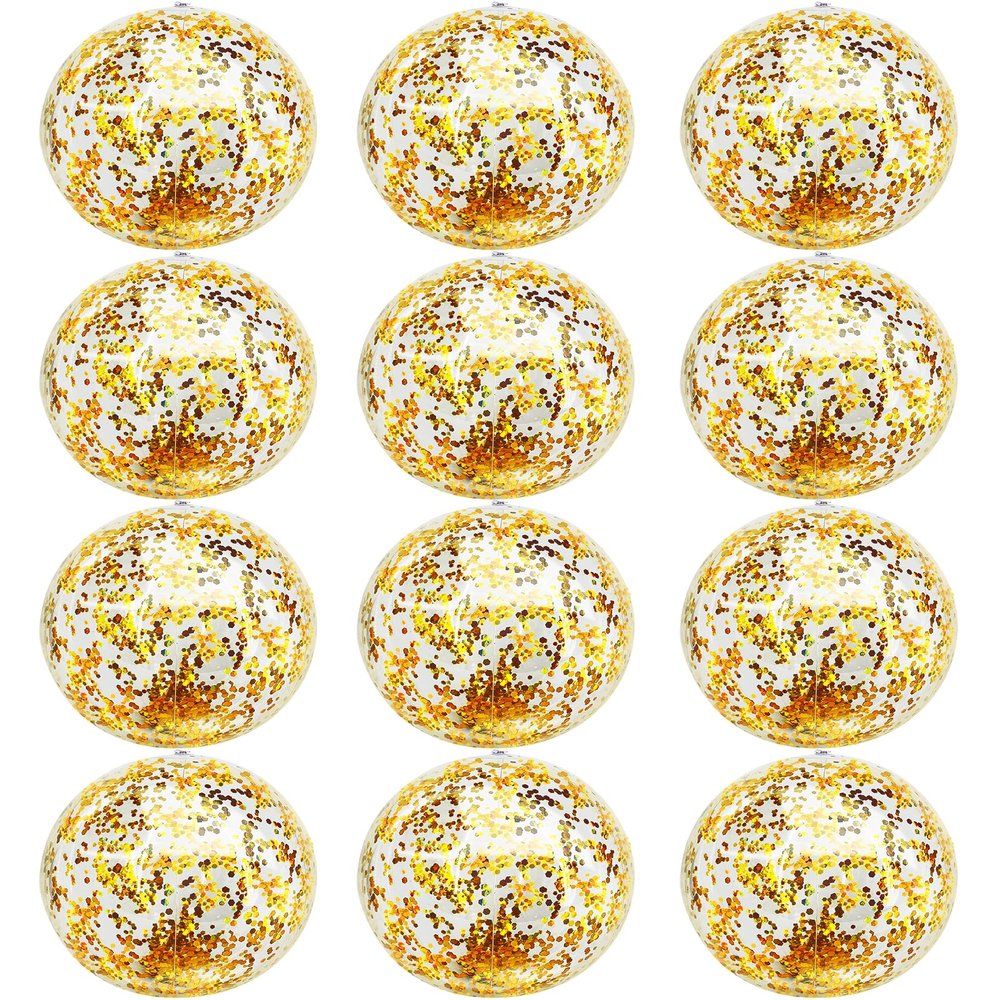 12 Pack Inflatable Beach Balls Bulk 16" Glitters Pool Toys Balls for Pool, Beach, Summer Pool Party - Swimming Pool Game Water Beach Toys Christmas Party Favor Decoration Summer Blow Up Beach Ball