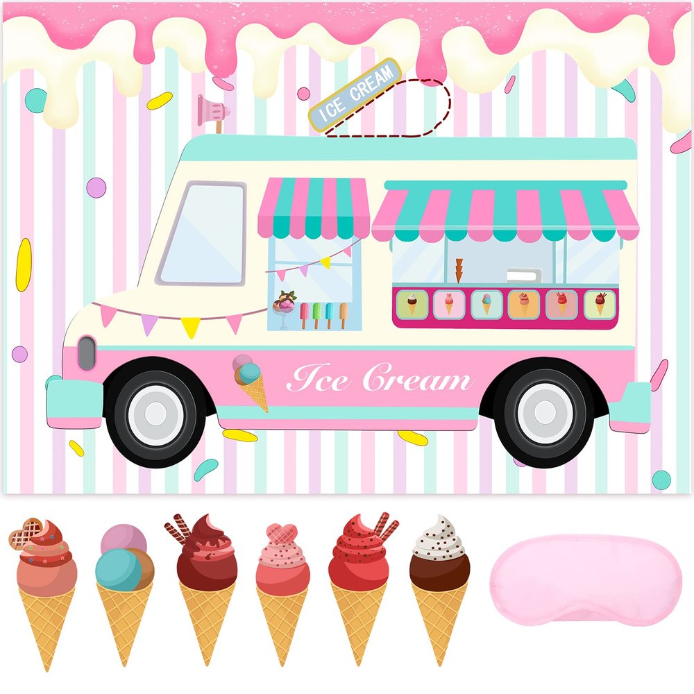JOARHONAL Pin the Ice Cream on the Truck Shop - Party Game for Kids Girls 20" x 28" Poster With 24 Reusable Stickers - Birthday Party Favor Sets